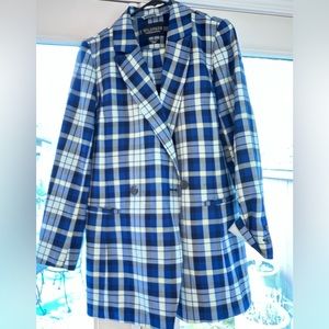 Wildfang Womens Empower Double Breasted Jacket and Trouser. Blue Tartan Plaid. S